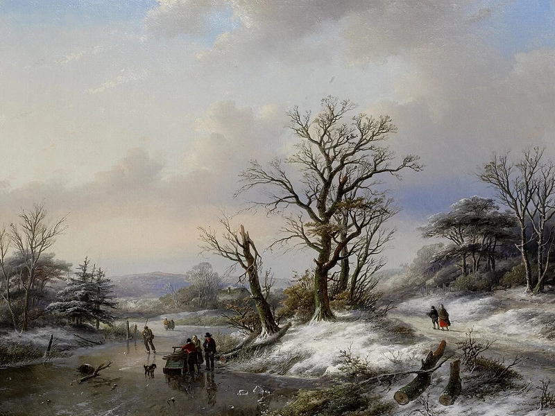1811-Jan Jacob Spohler - Paesaggio invernale con figure su un fiume ghiacciato